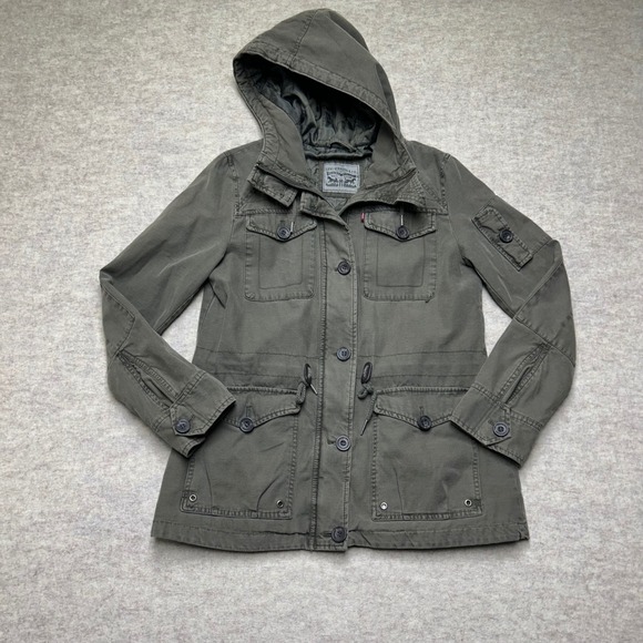 Levi's Women's Hooded Military Anorak Jacket Olive Green Utility Style Medium - Picture 1 of 8